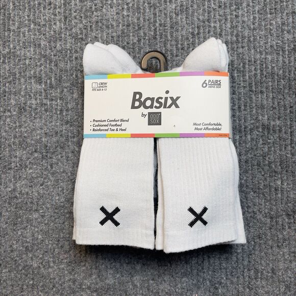 Basix by Odd Socks 6 Pairs Pack Socks - Men Size 8-12 (M) Crew White - NEW - Picture 1 of 5